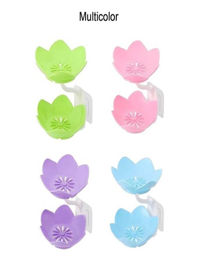 DORLANK Soap Dish Holder | Flower Design Wall Hanging Soap Storage Rack for Kitchen Bathroom | Double Layer Self Adhesive Soap Stand| Wall Mounted Sponge Holder Sabundani-(Multi Colour) 1PC - Image 2